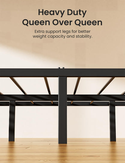 Miscoos Queen Over Queen Bunk Bed, Heavy-Duty Queen Bed Frame with Safety Full-Length Guardrails & Anti-Slip Ladder, Metal Bunk Bed for Teens Adults, Noise Reduced, Black