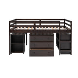 Harper & Bright Designs Kids Low Loft Bed with Rolling Desk and Storage Cabinet, Twin Size Wood Loft Bed Frame with Bookshelf (Espresso, Twin) Harper & Bright Designs