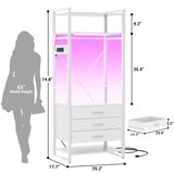 Cyclysio 75 '' Tall Garment Rack with 3 Fabric Drawers, 4-Tier Clothing Rack with Power Outlets & LED Lights, Closet System with Shoe Rack & Shelves for Small Spaces, White Cyclysio