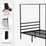 YITAHOME Metal Four Poster Canopy Bed Frame 14 Inch Platform with Built-in Headboard Strong Metal Slat Mattress Support, No Box Spring Needed, Black, King Size YITAHOME