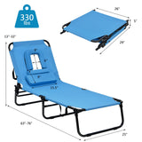 gotoplay Folding Beach Lounge Chair w/ 5 Adjutable Backrest & Padded Pillow, Sunbathing Lounger Chair, Sun Tanning Lay Flat Chair for Seaside Pool Deck, Max Load 330 LBS, No Assembly Required (Blue) gotoplay