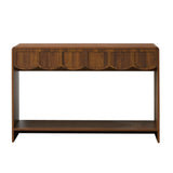 Console Table with Drawers, Mid-Century 43 Inches Narrow Entryway Table with Open Storage Shelves, Hallway Accent Table Behind Couch Table for Living Room - Walnut ORRD