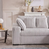 Pemberly Row 113" W Corduroy Fabric Cloud Convertible Sectional Deep Seat Sofa Slider with Power Recliner Glider, USB Charging Ports, and 6 Cushions in Presley Charcol for Living Room Pemberly Row