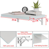 IAE Wall Mounted Folding Table with pine wood, 24" x 14" Wall Mount Drop Leaf Table, Floating Desk with Iron Bracket, Fold Down Desk for Small Spaces, Home Office, Dining, Laundry Room, Kitchen, White IAE