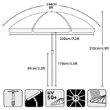 AMMSUN 8 Feet Large Beach Umbrella with Sand Anchor Heavy Duty High Wind Portable Outdoor Umbrellas UPF 50+ Protection Air Vent Tilt Patio Garden Pool Blue AMMSUN