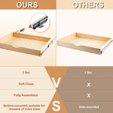 Menkxi 2 Set Pull out Tray Cabinet Organizer Wooden Pull out Drawers Organizer Slide out Pantry Shelf for Base Cabinet Kitchen Gentle Close Fully Assembled Storage Accessories(27'' X 21'' X 3") Menkxi