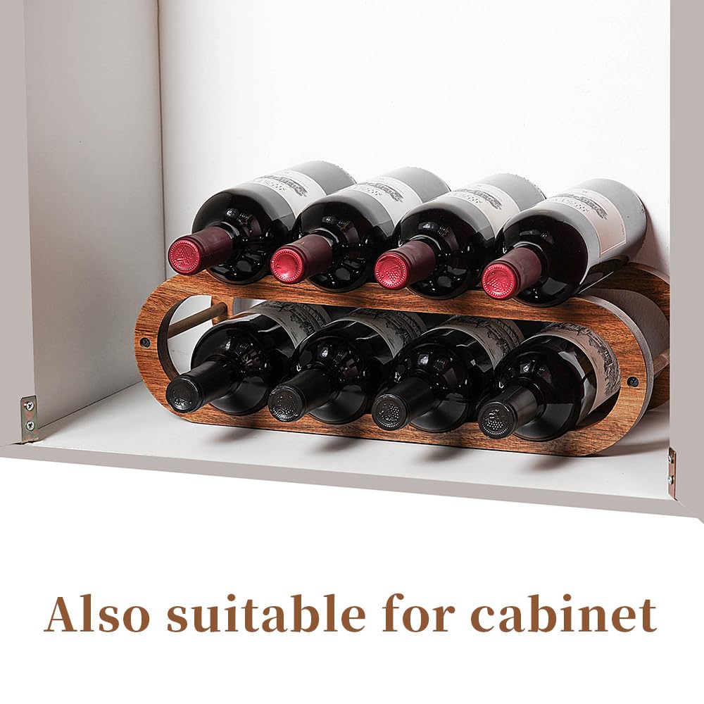 Navtcow Wine Rack and Water Bottle Organizer 2 in 1 for Cabinet and Countertop - Adjustable in 2 Sizes (Acacia Wood 2 Tier) Navtcow