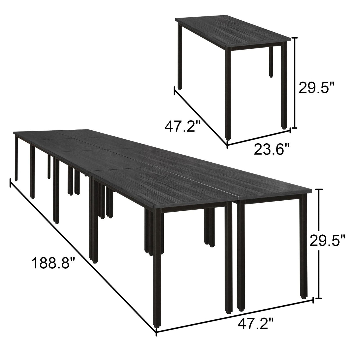 Bonzy Home Conference Tables 16ft Office Computer Desk for Meeting Room Study Writing Printer Table Meeting Seminar Table for 20 People Modern Black 8PCS (188.8"x47.2"x29.5", Black) Bonzy Home