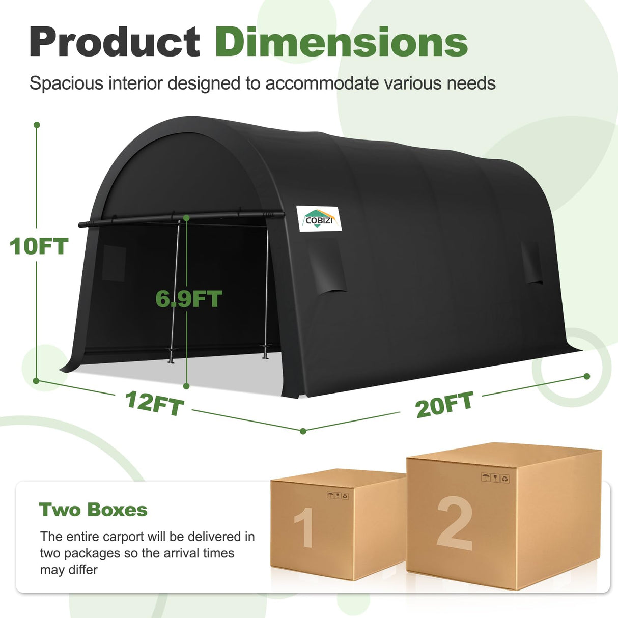 COBIZI Carport Canopy 12x20 Heavy Duty Portable Garage with Removable Doors & Vents, Galvanized Frame(Outperforms Metal) Car Port Canopy Tent with All-Season Tarp for Outdoor Storage Shed Car COBIZI