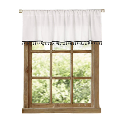 2 Pack Faux Linen White Kitchen Valances with Tassels Modern Farmhouse Valance Curtains Topper Country Rustic Bathroom Small Window Treatment Boho Decor (54x15 inch, Black Tassels)