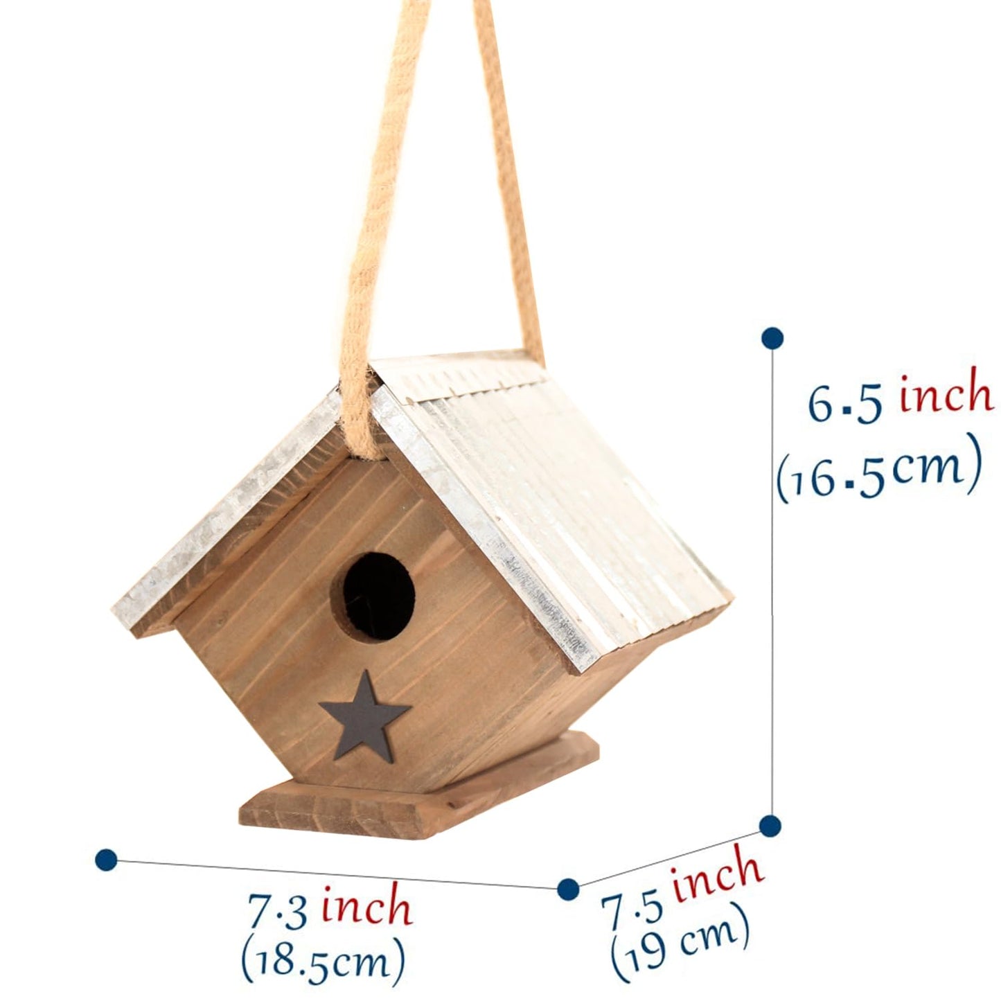 Cedar Wren House, Metal Roof Bird House for Wrens and Chickadees. Longime Lasting and Easy Cleaning; 5 Years Outdoor Performance, Weatherable. Wooden Birdhouse Bird House