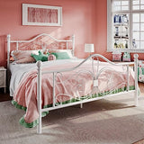 SHA CERLIN Queen Size Bed Frame with Headboard,Metal Bed Frame with Butterfly Pattern Design Headboard & Footboard,No Box Spring Needed,Easy Assembly,White SHA CERLIN