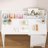 JoanKaren White Kids Desk with Chair, Study Desk for Boys Girls with Hutch, Storage Cabinet, Wooden Children Study Table, Student Writing Desk Computer Workstation for Kids Bedroom & Study Room,White JoanKaren