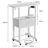 Rolling Craft Cart with Charging Station & Fabric Drawer, 24 Vinyl Roll Holders for Cricut, Organizers and Storage Compatible with Maker, Organization for Craft Room, White Jchccu