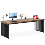Tribesigns 78.74" Extra Long Computer Desk 2 Person Desk, Double Long Desk with Heavy Duty Metal Frame, Double Workstation Study Desk for Home Office, Brown (Without Chair) Tribesigns