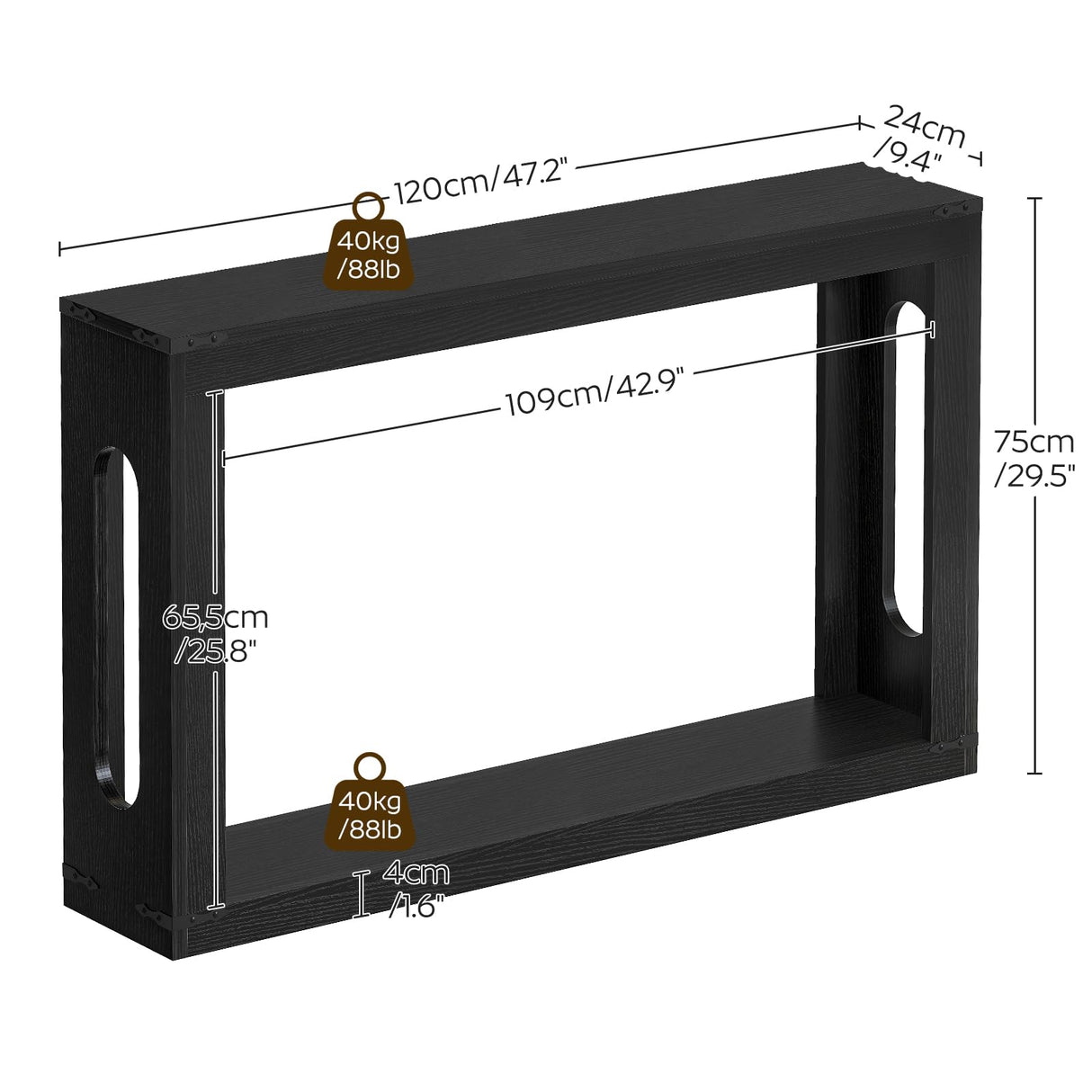 YATINEY Farmhouse Console Table, 47.2 Inches Wooden Behind The Couch Sofa Table with Storage, Entryway Table with Reinforced Support, for Living Room, Entryway, Hallway, Staircase, Black CT24BK YATINEY