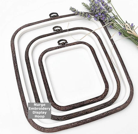 Nurge 3 Piece Embroidery Hoop Set Imitated Wood Display Frame, Plastic Cross Stitch Hoop, Rubber Embroidery Frame (Square Set, 3 Pcs Size Set) Nurge