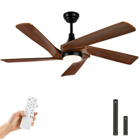 YITAHOME 52 Inch Ceiling Fan with Lights Remote Control, Dimmable 3-Color LED Ceiling Fan with 5 Solid Wood Blades, Modern Ceiling Fan for Indoor Outdoor with Reversible Quiet Motor, Walnut YITAHOME