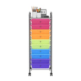 OFFICEJOY Storage Cart, Rolling Utility Cart with 10 Drawers, Portable Handles & Lockable Wheels, Mobile Paper Toys Storage Organizer Large Capacity for Home Office School Teacher (Rainbow) OFFICEJOY