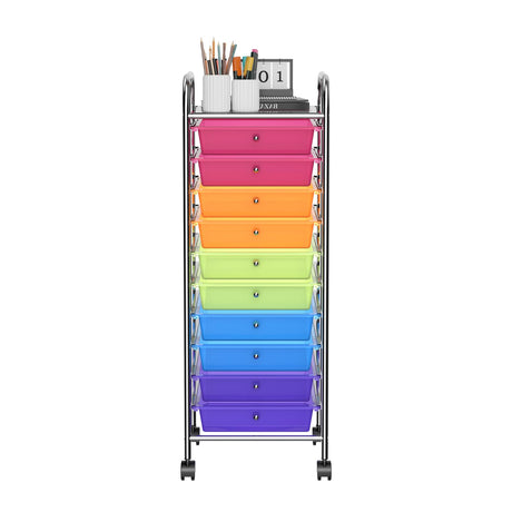 OFFICEJOY Storage Cart, Rolling Utility Cart with 10 Drawers, Portable Handles & Lockable Wheels, Mobile Paper Toys Storage Organizer Large Capacity for Home Office School Teacher (Rainbow) OFFICEJOY