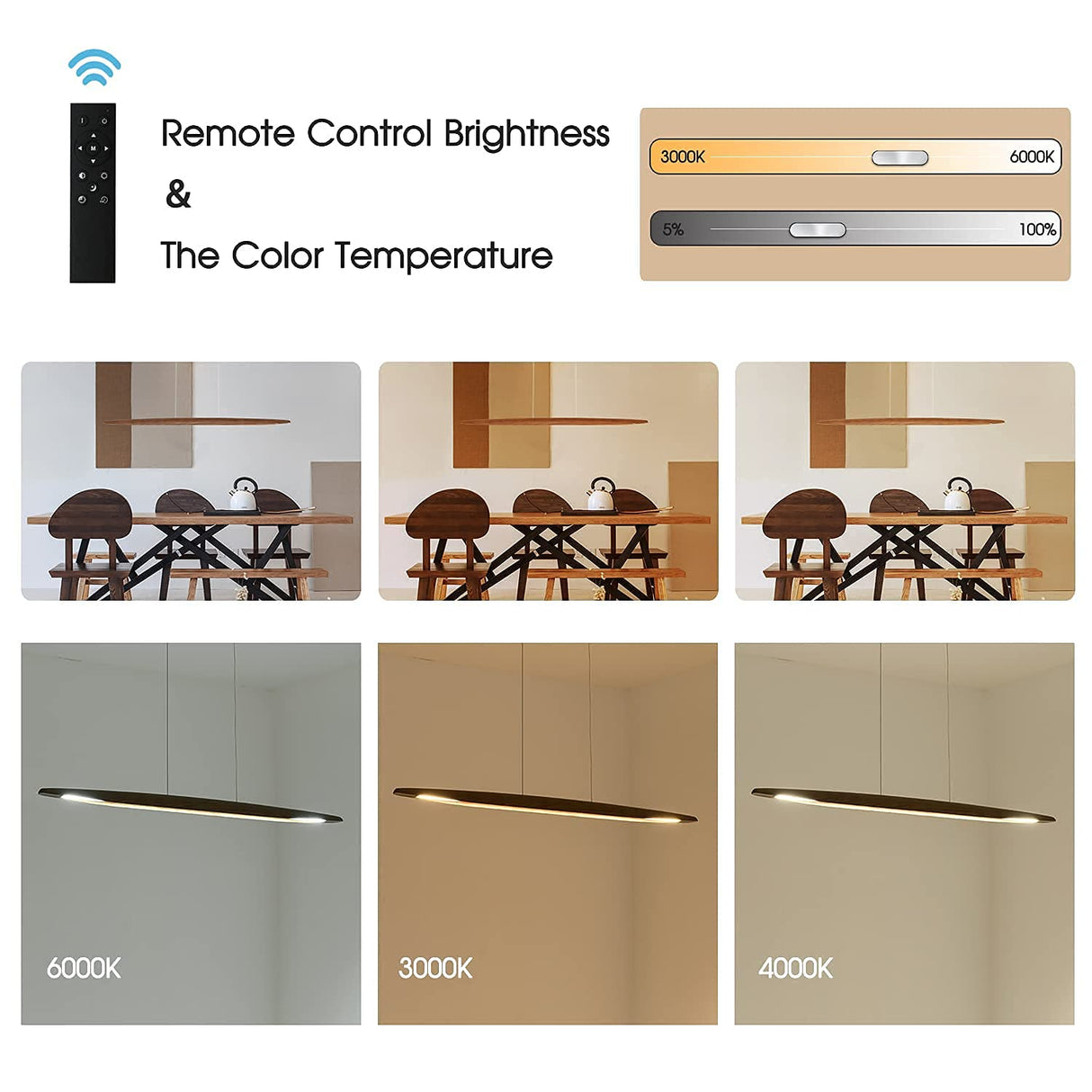 YISDESIGN 39" Wood Linear Pendant Light LED Dimmable Light Fixture Wood Linear Dinning Room Light Island Lights 24w for Dining Room Kitchen Island Pool Table Walnut Color YISDESIGN