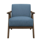 Lexicon Mid Century Modern Accent Chair with Solid Wood Frame in Walnut Finish, Upholstered Living Room Lounge Arm Chair, Thick and Comfy Innerspring Seat Cushion, Linen-Look Fabric, Blue Lexicon