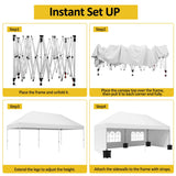 Eachbid 10' x 20' Pop Up Canopy Gazebo Commercial Tent with 4 Removable Sidewalls, Large Party Tent, Event Shelter Gazebo Canopy with 4 Sandbags, Stakes X12, for Patio Party Weddings Picnic (White) Eachbid