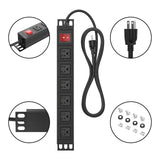 BTU 6 Outlet Power Strip, Metal Mountable Power Strip Surge Protector, Heavy Duty Wall Mount Power Outlet for Commercial, Industrial, Workshop, 6FT Power Cord, 15A/125V 1875W (Black 6FT) BTU