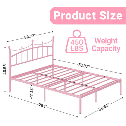 Weehom Full Size Bed Frame with Headboard, Metal Platform Bed for Kids Adults Easy Assembly Under Bed Storage Space Heavy Duty Steel Slat Support No Box Spring Needed, Pink