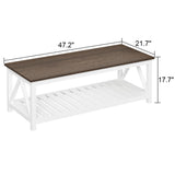 ChooChoo Farmhouse Coffee Table, Rustic Vintage Living Room Table with Shelf, 47 White ChooChoo