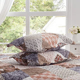 LEAONME 2 Pieces Twin Size Quilt Set Lightweight Brown Floral Bedspread 68x86 Inch Soft Patchwork Coverlet Warm Microfiber Bed Cover for All Seasons (1 Quilt,1 Pillow Sham) LEAONME