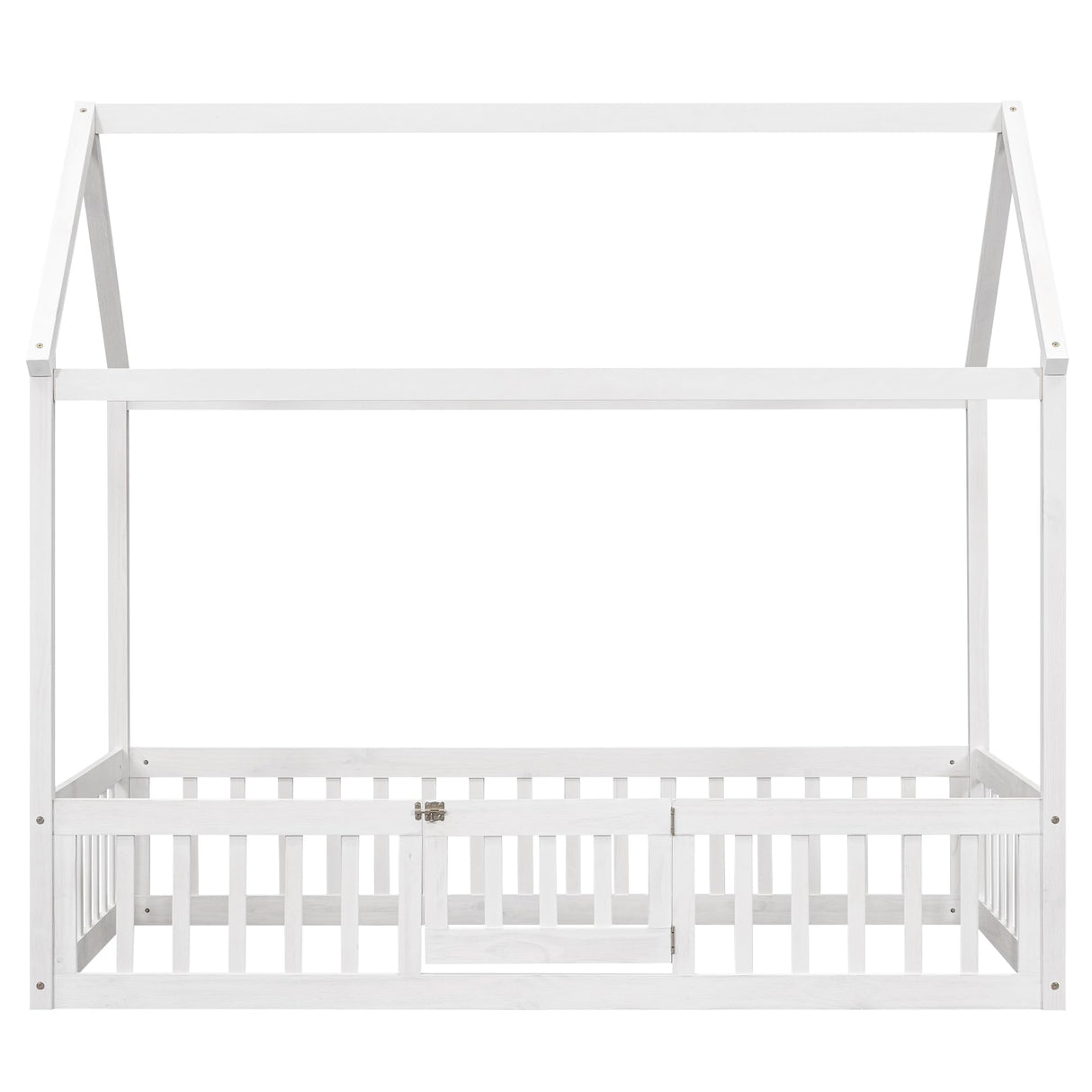 Harper & Bright Designs Twin House Bed with Fence and Door for Kids - White Wash Montessori Floor Bed Harper & Bright Designs