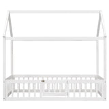 Harper & Bright Designs Twin House Bed with Fence and Door for Kids - White Wash Montessori Floor Bed Harper & Bright Designs