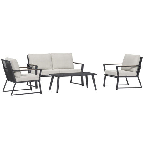Outsunny 4 Piece Patio Furniture Set, Aluminum Conversation Set, Outdoor Garden Sofa Set with Armchairs, Loveseat, Center Coffee Table and Cushions, Cream White Outsunny