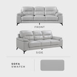 Lexicon Leather Couch, Modern Couch Sofa, Top Grain Leather Sofa, Oversized Sofa for Living Room, Bedroom, Office, Apartment, 3-Seater Couches, Silver Gray Lexicon