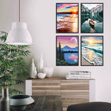 Paint By Numbers for Adults - DIY Adult Paint by Number Kits Pack On Canvas Sunset Beach Painting by Numbers for Beginners,Acrylic Paint Boat On Mountains Lake Crafts for Home Decor (11.8x15.8inch) LWZAYS