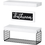 QEEIG ‎Bathroom Shelves Over Toilet - Paper Storage Wall Mounted Farmhouse Decor Decorations Aesthetic Décor Sign Small Floating Shelf 2+1 Set 16 inch, White and Black (020WB) QEEIG