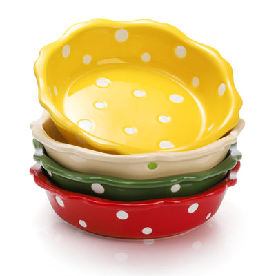 AVLA 4 Pack Ceramic Mini Pie Pans, 6 Inch Small Baking Pie Dish Plate, 10 oz Individual Deep Dish Pie Plate, Kitchen Bakeware Pot Pie Pans for Quiches, Tarts, Puddings, Apple Pecan Pie, Oven Safe