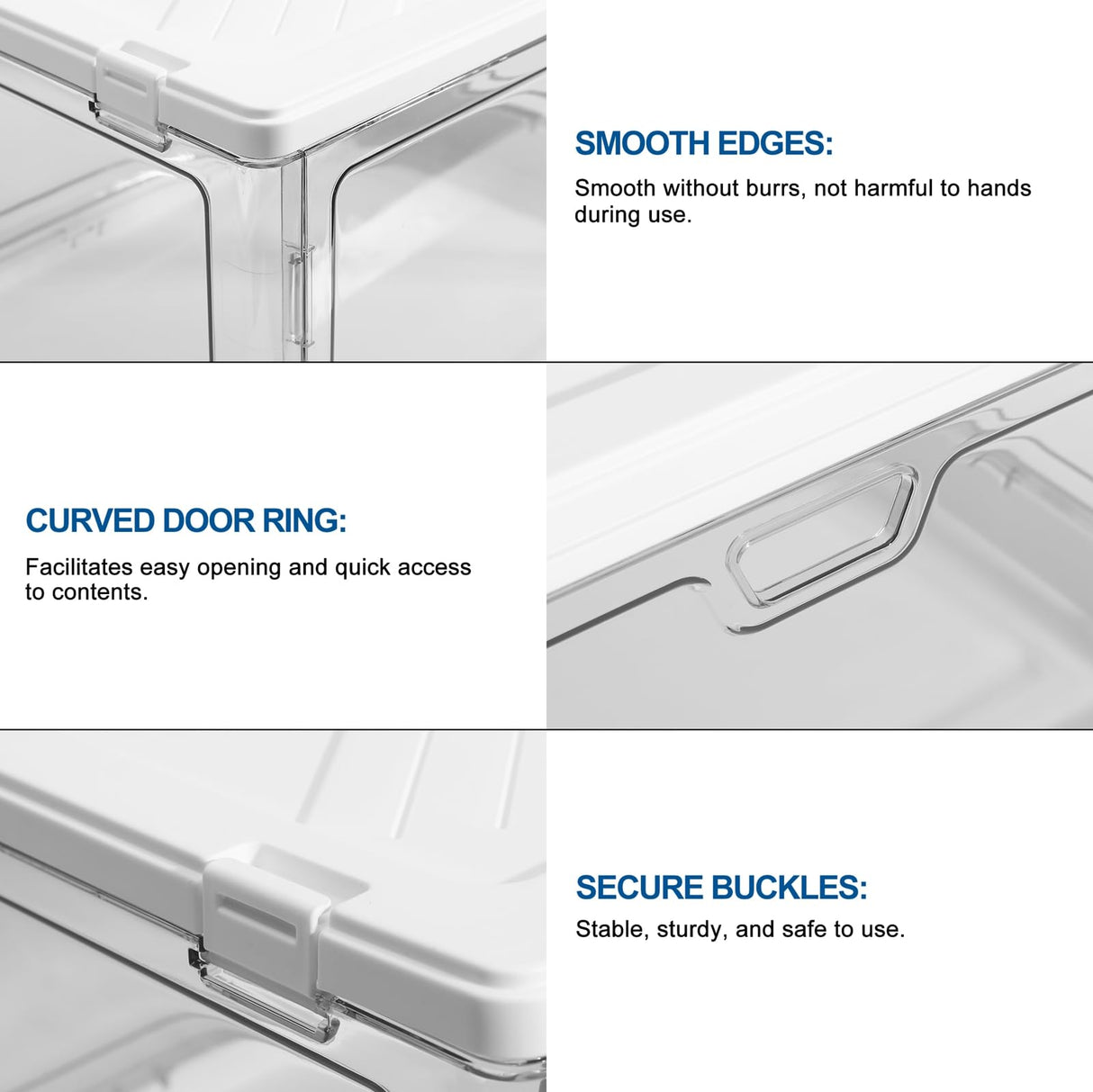 HYBRIDEAS 3-Pack Clear Stackable Storage Bins with Lids Magnetic Doors Open Front Foldable Folding Plastic Craft Containers Large Closet Organizers Box for Bedrooms Living Rooms Study Kids' Toys 24 QT HYBRIDEAS