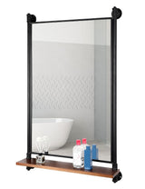 OLDRAINBOW Industrial Pipe Mirror Wood Shelves,Bedroom Mirror with Shelf,Rectangle Iron Wall Mirrors for Living Room Bedroom(34.6 x 23.6 in) OLDRAINBOW