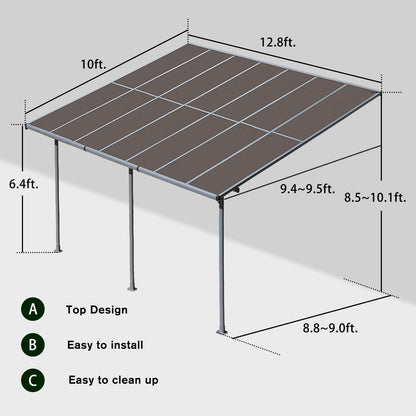 BPS 13' x 10' Wall Mount Gazebo Outdoor Pergola, Polycarbonate Gazebo with Water-Resistant and UV-Fighting Panels Canopy