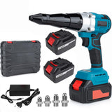 Cordless Rivet Gun,Portable 21V Lithium Battery Electric Automatic Core Pulling Rivet Gun,Professional Brushless Blind Riveter Tool Kit for Rivets 2.4/3.2/4.0/4.8 mm,with 3.0Ah Battery (2 Batteries) iMeshbean