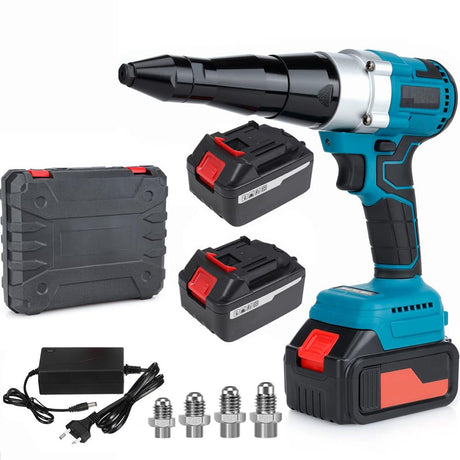 Cordless Rivet Gun,Portable 21V Lithium Battery Electric Automatic Core Pulling Rivet Gun,Professional Brushless Blind Riveter Tool Kit for Rivets 2.4/3.2/4.0/4.8 mm,with 3.0Ah Battery (2 Batteries) iMeshbean