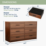 Modern 6-Drawer Dresser with Spacious Storage,Sturdy Wood Frame, and Large Capacity Drawers, Dressers for Bedroom, Home Organization Storage for Living Room or Hallway, Walnut Techni Home