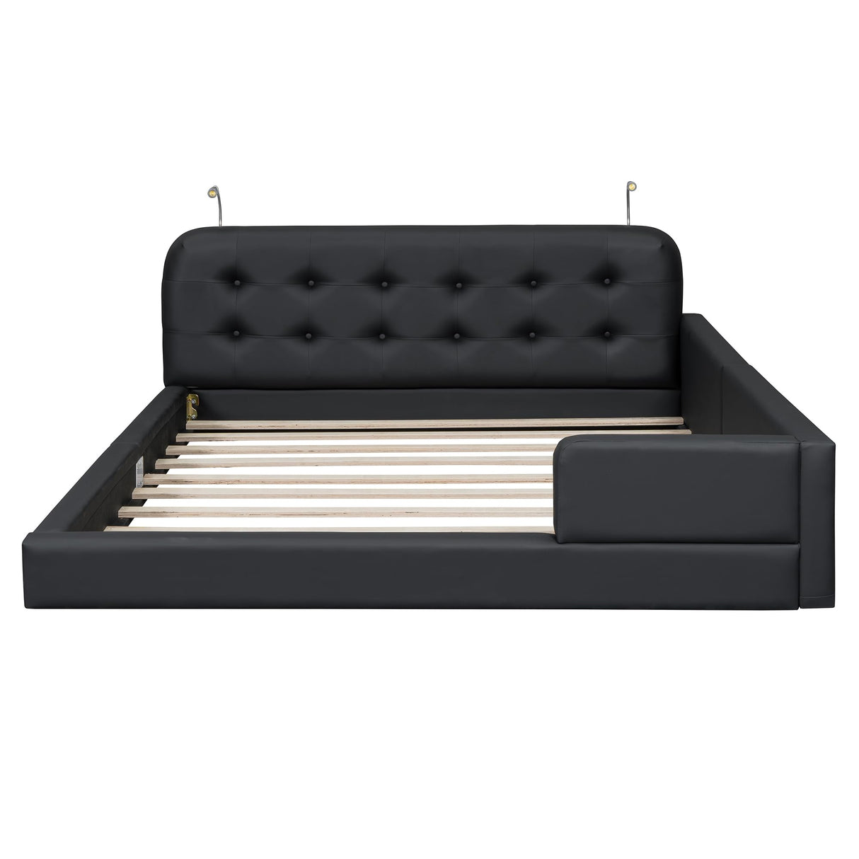 Merax Modern Tufted Plattform Bed with Headboard, Queen PU Leather Floor Day Bed Frame, No Box Spring Needed Black Merax