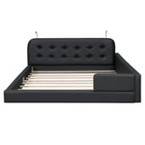 Merax Modern Tufted Plattform Bed with Headboard, Queen PU Leather Floor Day Bed Frame, No Box Spring Needed Black Merax