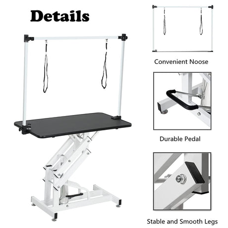 ACIDBOLT Hydraulic Pet Grooming Table, 42'' Durable Foldable Dog Grooming Table Suitable for Small Medium Large Dogs, Heavy-Duty Pet Grooming Table Drying Table with Adjustable Arms ACIDBOLT