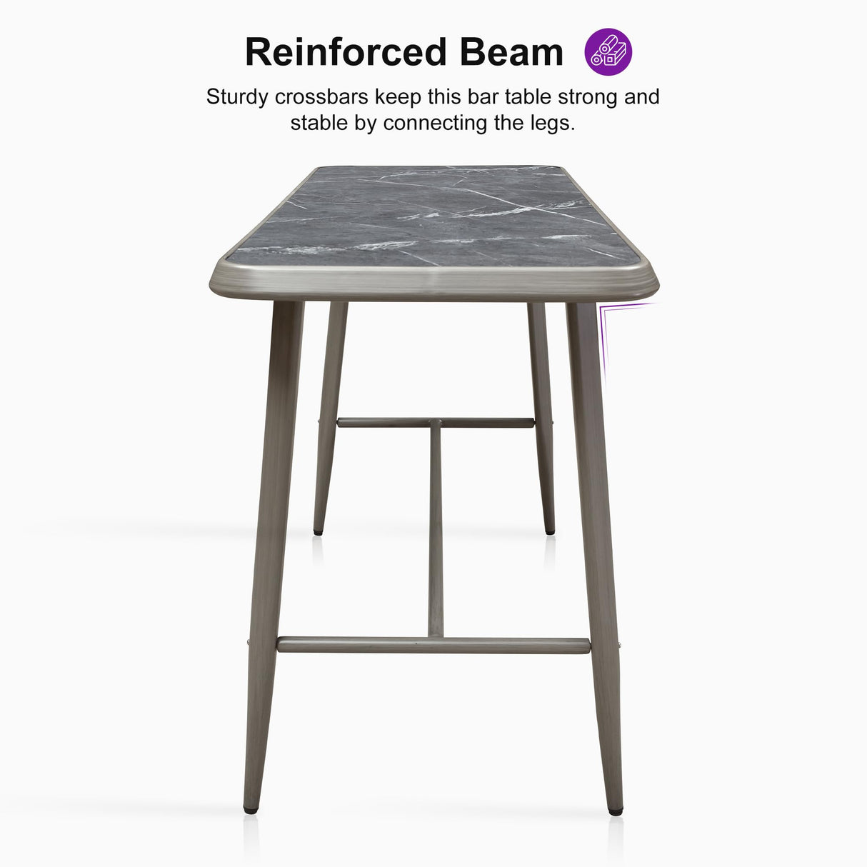PURPLE LEAF Outdoor Rectangular Counter Height Dining Table Aluminum Kitchen Bar Table for Bar Stool for Backyard Patio Grey PURPLE LEAF