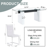 MEMUY Glass Dining Table Set for 8,Rectangle Dining Table Top with White High Glossy Wood Board Base,71”White Kitchen Table with 8 White Chairs for 6-8 Person MEMUY