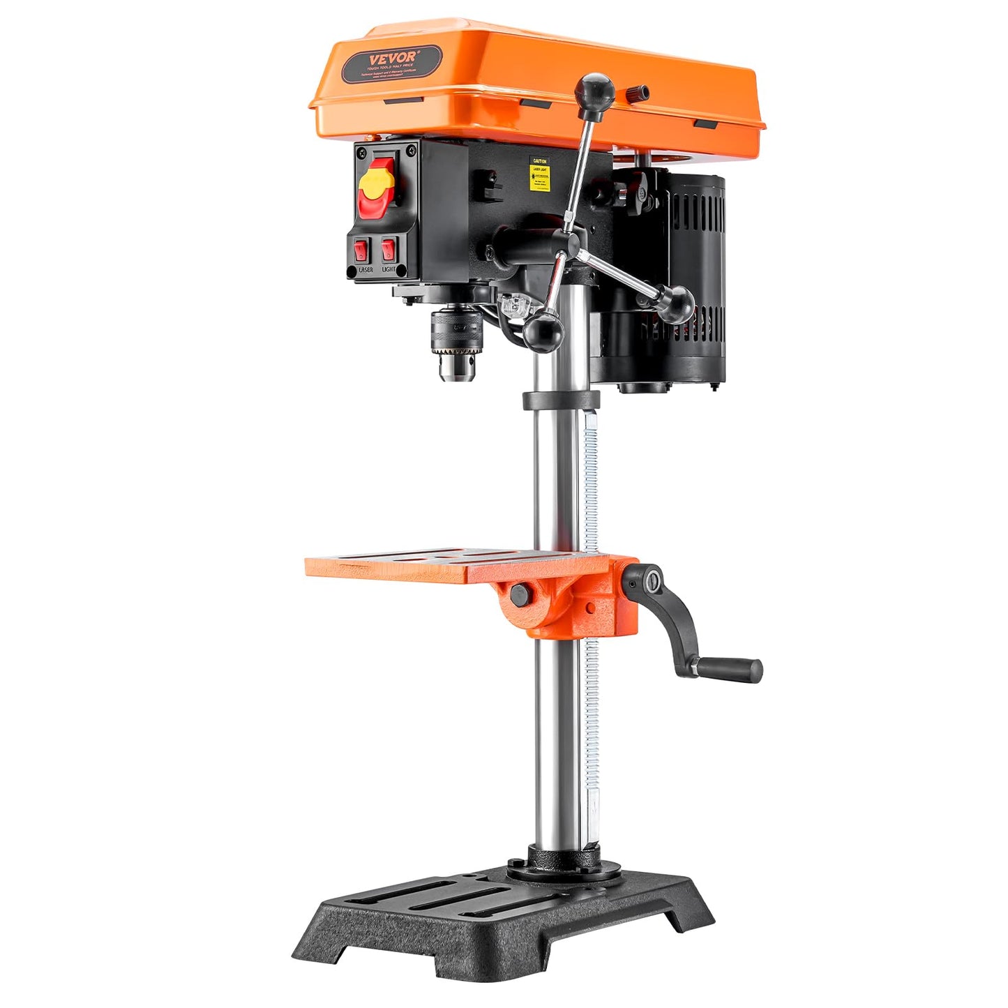 VEVOR 10 in Benchtop Drill Press, 6.2A Induction Motor, Tabletop Drilling Machine with 610/940 / 1500/2150 / 2800 RPM Adjustable Speed, 0-45° Tilting Worktable, LED Work Light, for Wood Metal - WoodArtSupply